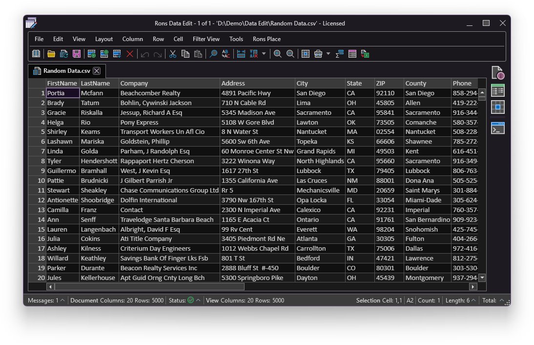 Rons Data Edit in action (dark)